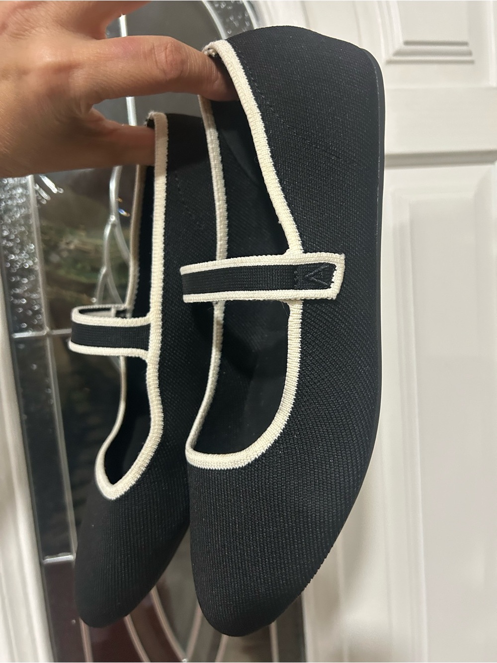 Black Mary Jane Ballet Flats with Cream Trim